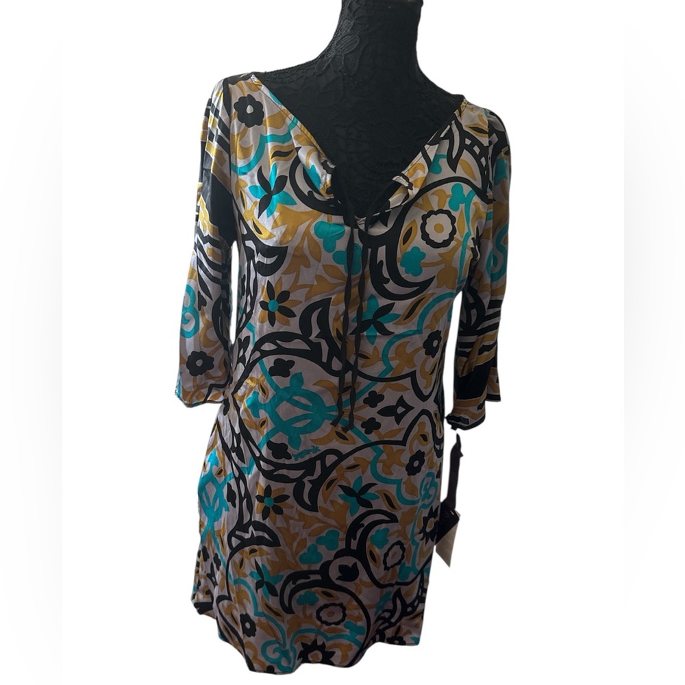 Hale Bob Teal and Gold Patterned Dress size Small